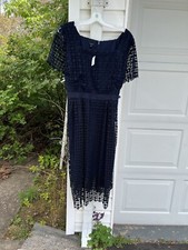 NWT Talbots Gorgeous Navy Floral Lace Lined Square Neck MIDI Dress 18/16W