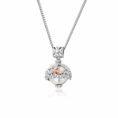 Clogau Silber & Rotgold Königskrone weißer Topas und Perle Anhänger 110 £ Rabatt neu