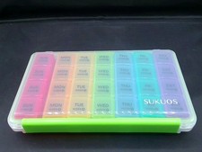 Sukuos Multi Color 28 Day Pill Organizer, Large Moisture-Resistant 4 Week Case