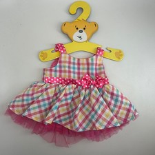 Build-A-Bear Plaid Gingham Dress Pink Summer Dress with Pink Polka Dot Bow Check