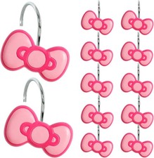 12-Piece Pink Bow Shower Curtain Hooks Cute Stainless Steel Decorative Shower