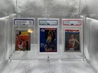 michael jordan / Magic Johnson Auto / Larry Bird 3 Card PSA In Acrylic Slab