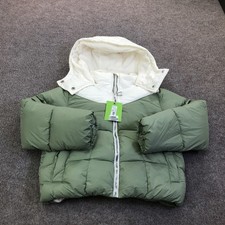 Sam Edelman Puffer Jacket Kids Small 7-8 Green Sage White Hooded Quilted Winter