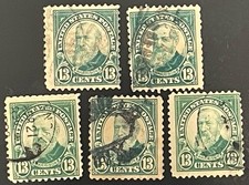 Lot of 5: US Scott # 622 Used; Benjamin Harrison; 13¢; 1925;