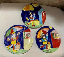 Lot of 3 Macy's The Cellar Hand Painted 10" Wall Plates - Fruit Sellers - Italy
