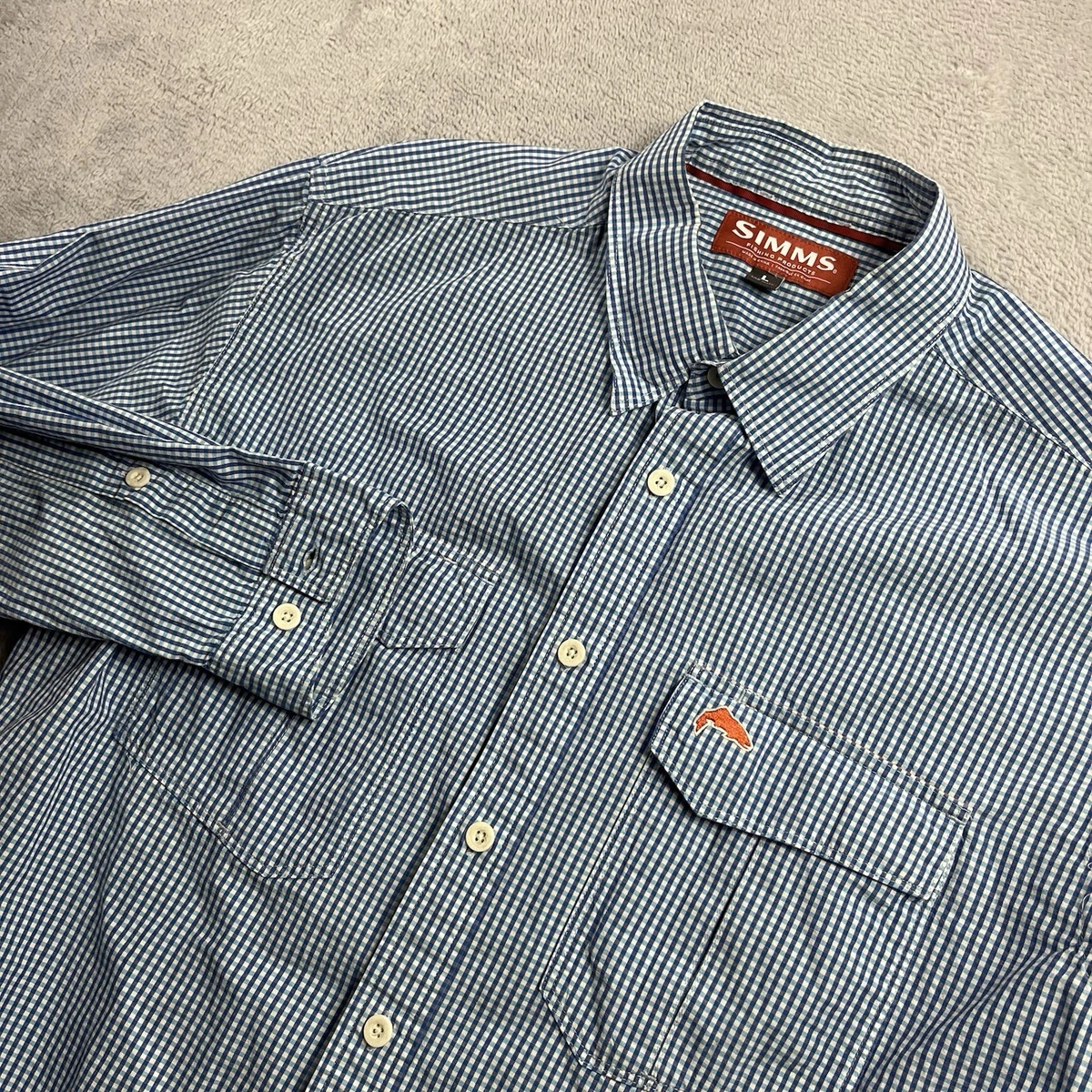 Chemise Simms Homme XXL Bleu Blanc Plaid Boutonnée Manches Courtes
