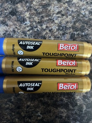 Berol Tough Point Keilspitze Marker Autoseal permanent wasserfeste Tinte blau x 3