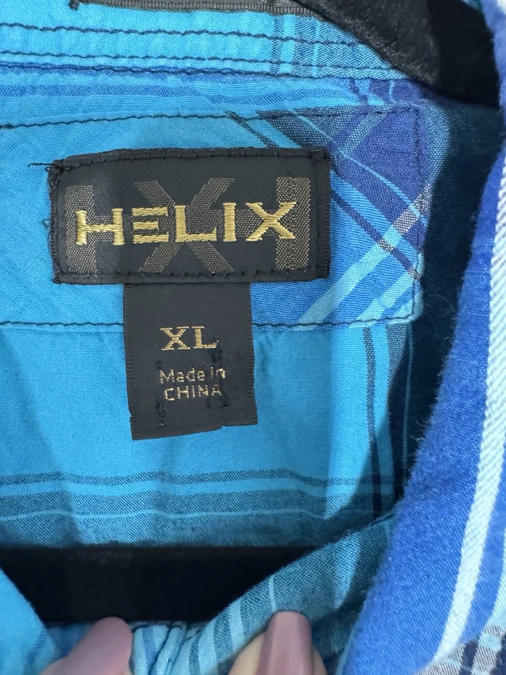 Camisa de hombre Helix a cuadros calce atlético manga corta abotonada azul multicolor XL Foto 2 de 4
