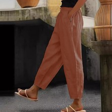 Women's Trousers Ladies Summer Loose Elastic Waist Crop Pants Plus Size 6-20