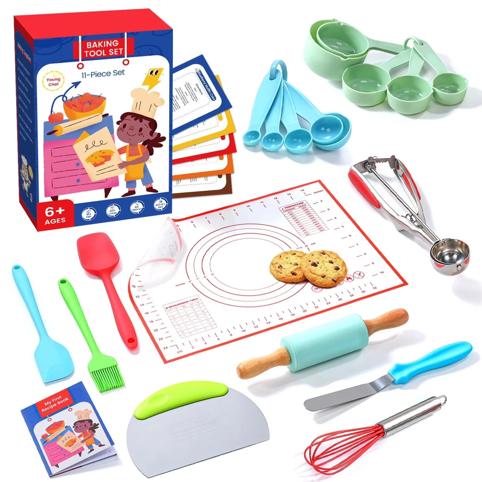 11-Piece Baking&Cooking Set – Real Baking Utensils with Cookbooks for Childre...