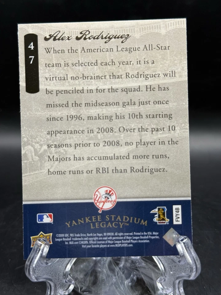 Alex Rodriguez 2008 Upper Deck Yankee Stadium Legacy #47 Yankees - Image 2 of 2