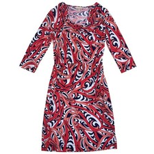 Banana Republic Red Navy Abstract Swirl Cowl Neck 3/4 Sleeve Jersey Dress Small