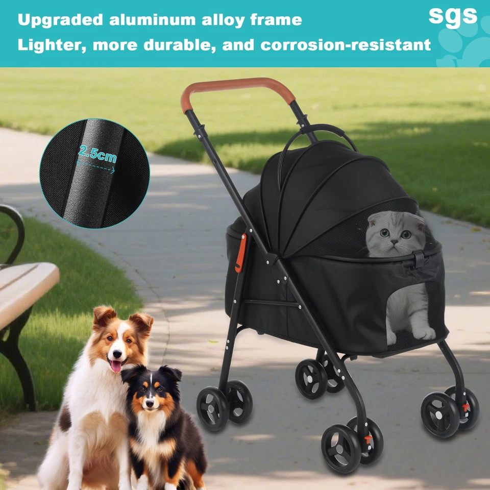 Pet Stroller Dog Foldable Travel Carriage with 4 Wheel for Small/Medium Dogs Cat - Image 4 of 4