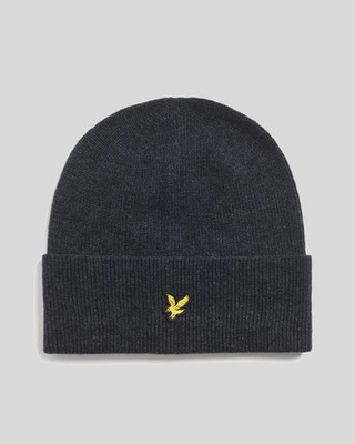 LYLE & SCOTT LAMBSWOOL BLEND RIBBED BEANIE DARK NAVY MARL, NEW!
