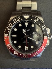 Parnis Black/Red Rotating Bezel Automatic Mens GMT Watch Sapphire Crystal.