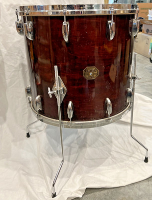 Vintage Gretsch USA 18'' Floor Tom Drum Walnut Gloss 1970s Rare Stop Sign Badge
