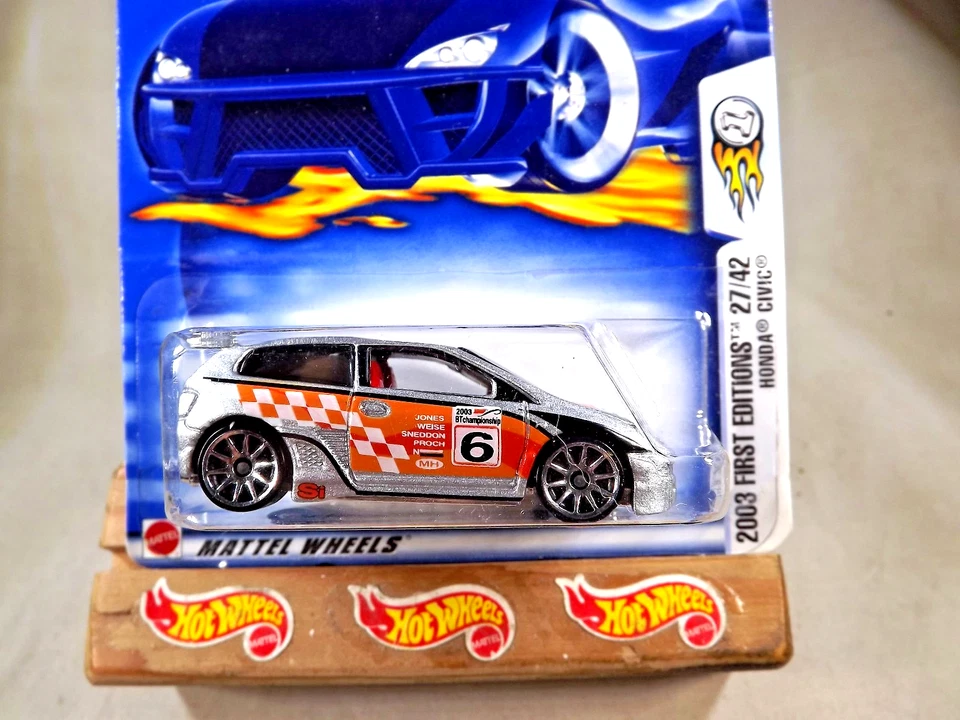 2003 Hot Wheels #39 First Editions 27/42 HONDA CIVIC Silver w/Chrome 10 Spokes - Image 2 of 4