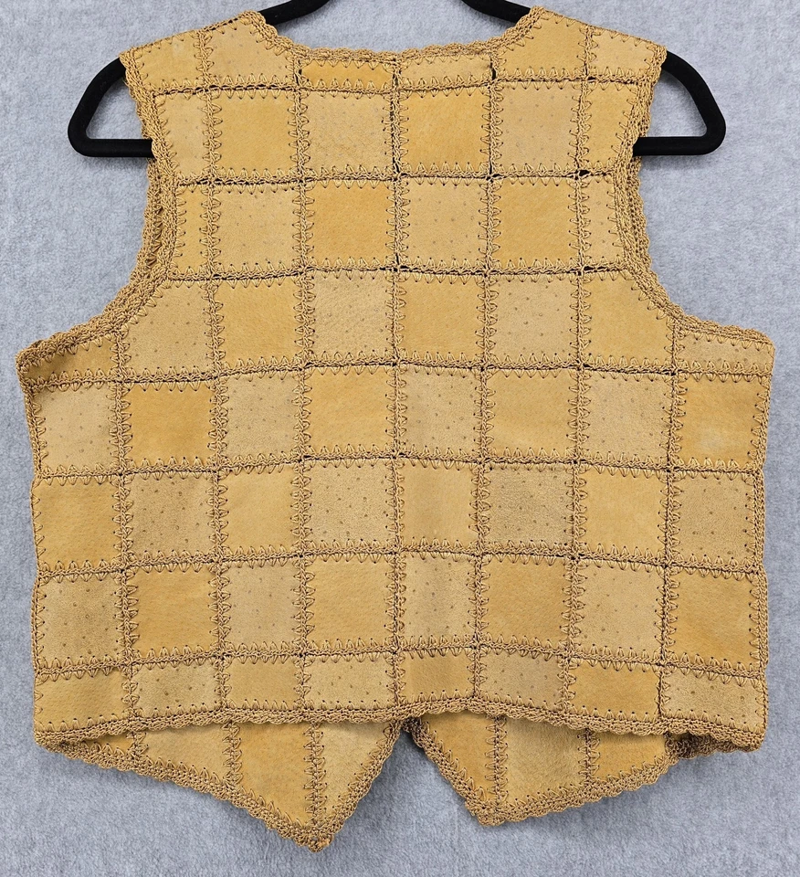 Chaleco De Colección SMH Cuero Retazos Para Mujer M Tostado Crochet Hippie Boho Festival Western Foto 2 de 4