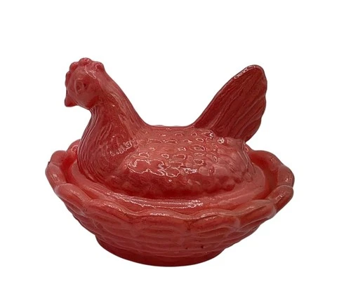 Vintage Westmoreland Pink Milk Glass Mini Hen On A Nest Salt Cellar 2.5" Chicken