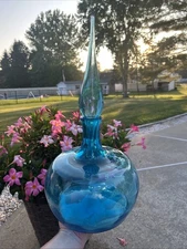 Blenko Decanter Turquoise Glass 6417 Thick Big Piece 18” EUC Husted Glass Works