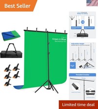 Blue Green Screen Backdrop Kit, 5x6.5ft Portable T-Shape Reverse Folding Ba...