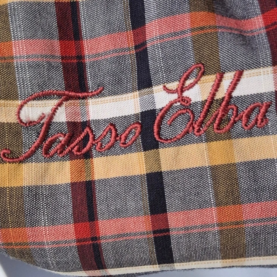 Camisa de vestir Tasso Elba 100 % algodón gris rojo amarillo blanco a cuadros manga larga XL Foto 3 de 4