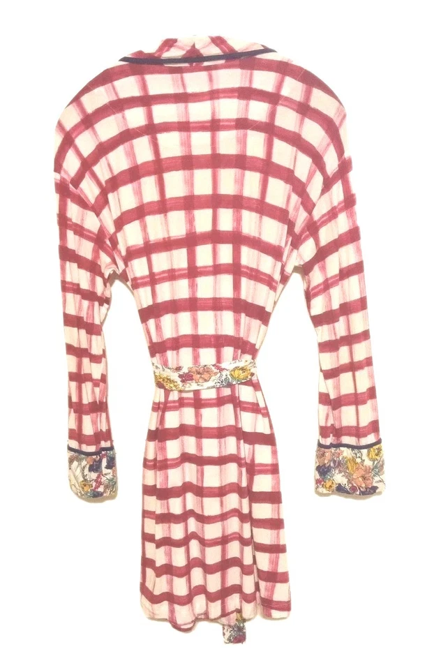 Floreat Loved by Anthropologie Robe Size M/L Pink White Windowpane Floral - Image 2 of 4