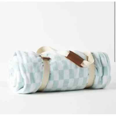 Business & Pleasure Co Luxury Holiday Beach Blanket Checkered Mint Green 68''x68''