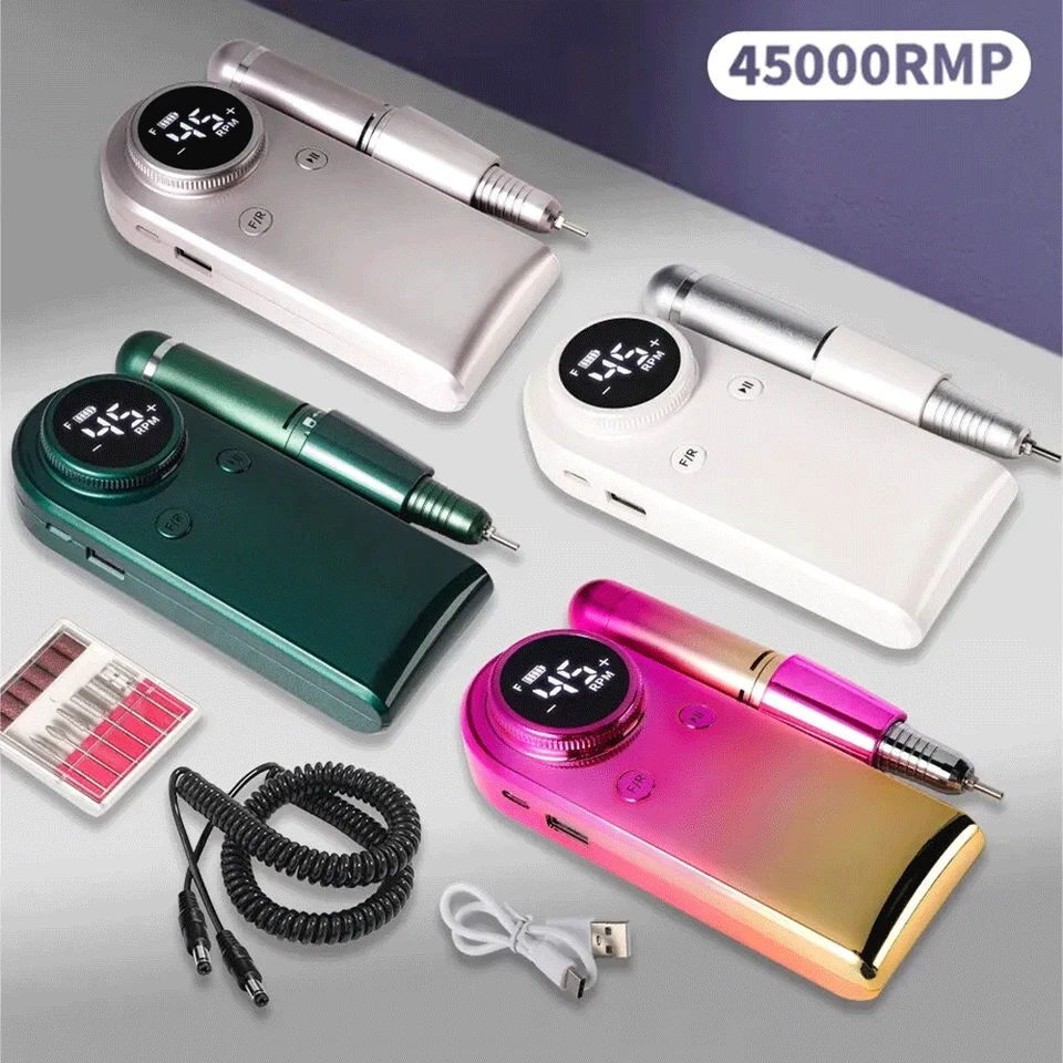 Taladro de uñas recargable 45000 RPM portátil manicura pedicura pantalla LCD Foto 2 de 4