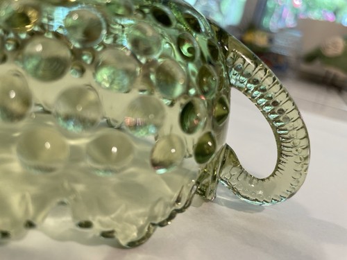 VTG Fenton Hobnail Colonial Green Glass Nut Bowl w/Handles (7”) Bowl: 5” - Picture 4 of 7