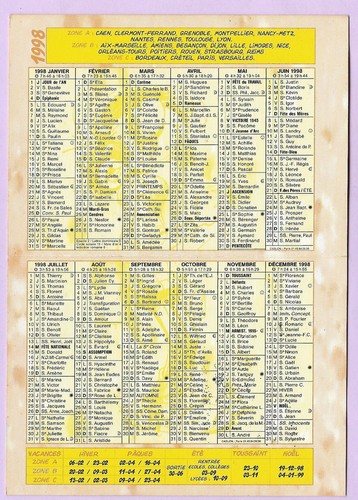 Calendrier FRANQUIN 1998, Dalix, Gaston, Fleurs, L'Oiseu Bleu Ste Foy la Grande - Afbeelding 2 van 2