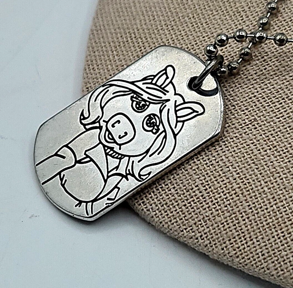 Vintage Disney Kermit & Miss Piggy Necklace Silver Toned Chain 18 In. 3" Ext. - Image 4 of 4