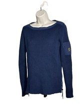 VTG Ralph Lauren Sweater Women  s M Navy Cable Knit Boat Neck Nautical Shirt Top