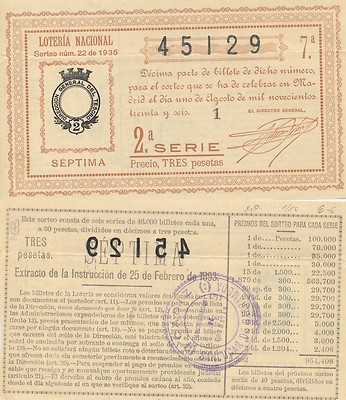 National Lottery. 1936 Draw Number 22. Number 45129. | eBay