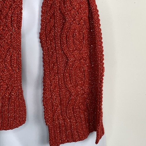 Ralph Lauren Womens Rectangle Scarf Red Metallic Silver Cable Knit Warm Winter - Picture 4 of 10