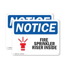  2 Pack Fire Sprinkler Riser Inside OSHA Notice Sign Decal Metal Plastic