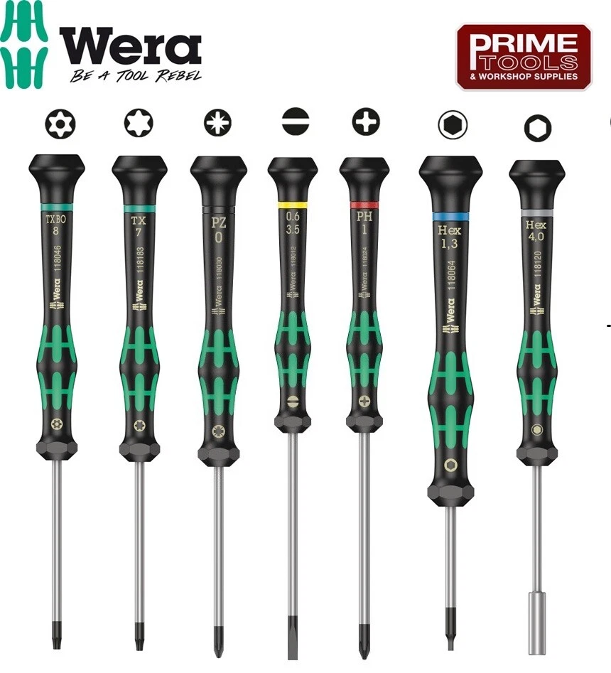 Wera Kraftform Micro Precision Screwdrivers, Choose  Slotted,Phillips,Pozi,Hex,TX