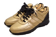 CHANEL Gold womens sneakers trainers lowtop cc logo Italy shoes AUTHENTIC G31711