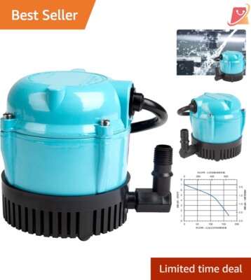 Small Submersible Pump Aluminum 170 GPH 10-Foot Cord Water Transfer Applications