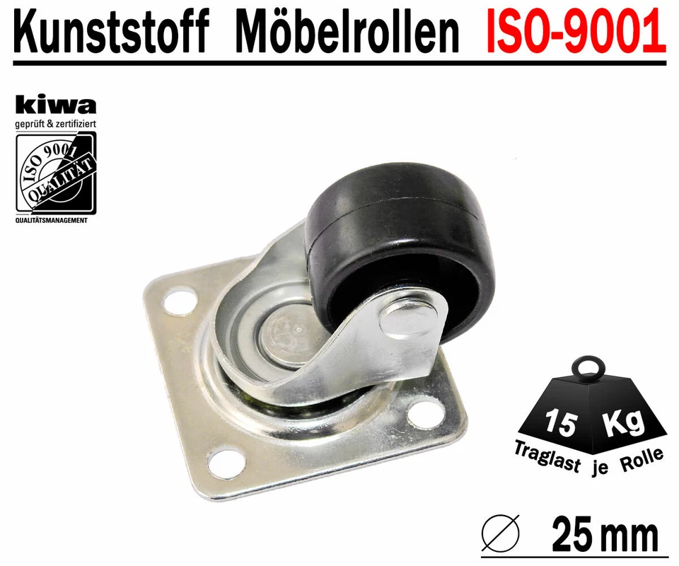 4 x 25mm Kleine Möbelrollen Tischrollen Kastenrollen Lenkrollen Kunststoffrolle - Bild 2 von 4