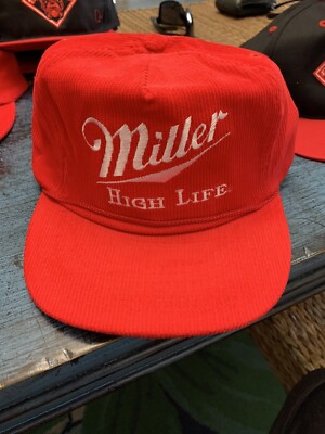 Miller High Life Vintage Hat Cap Corduroy Red Brewing Company Snap Back NOS NEW