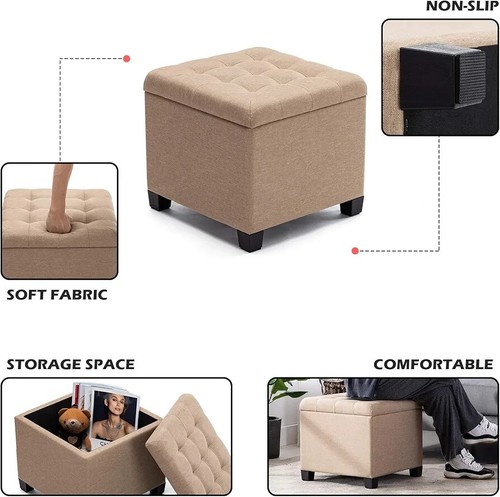 HNNHOME Pouffe Footstool Ottoman Storage Box, 45cm Cube Strong Wooden Frame Line - Picture 3 of 6