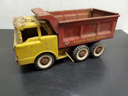 Vtg Structo Pressed Steel Toy "Structo Deluxe Dumper” Circa 1950's Red/Yellow - Picture 9 of 20