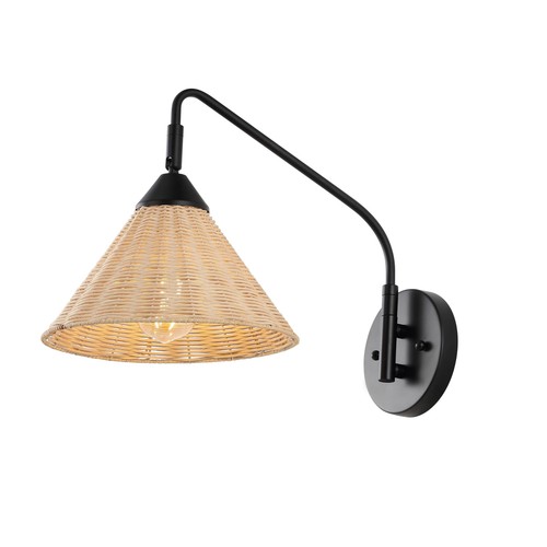 JONATHAN Y JYL1602A Kiawah 11" 1Light Vintage Coastal Rattan/Metal Swing Arm LED