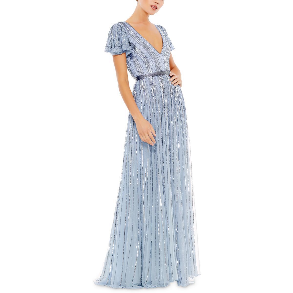 Женское синее вечернее платье макси с блестками Mac Duggal 16 BHFO 0739