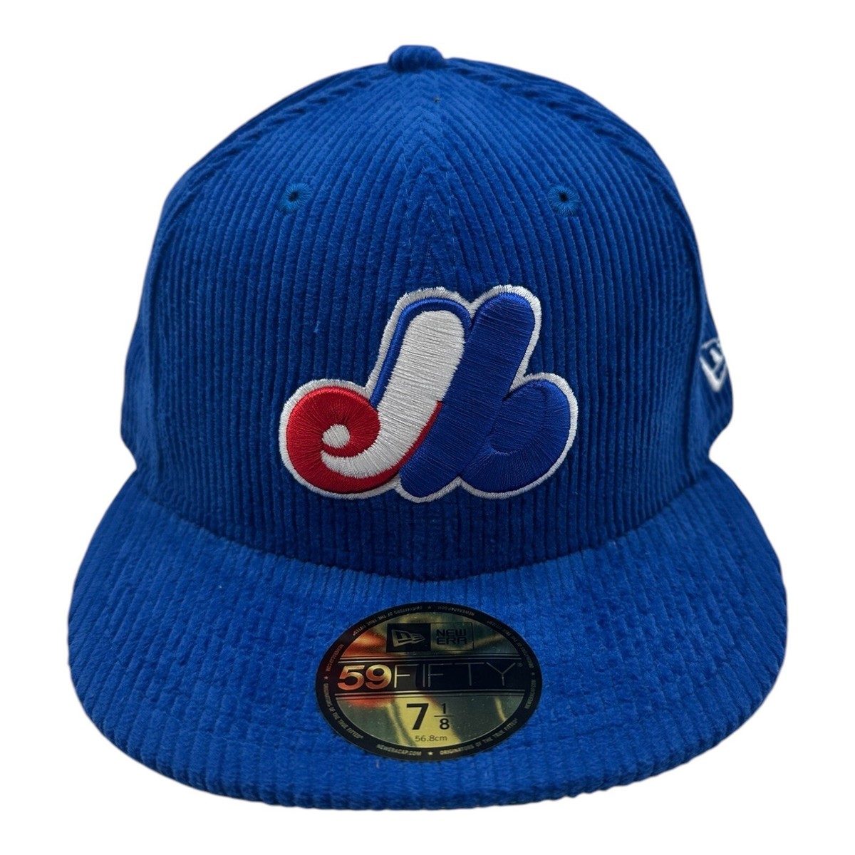 New Era 59Fifty Montreal Expos Fitted Hat Cap 7 1/8 Blue Corduroy