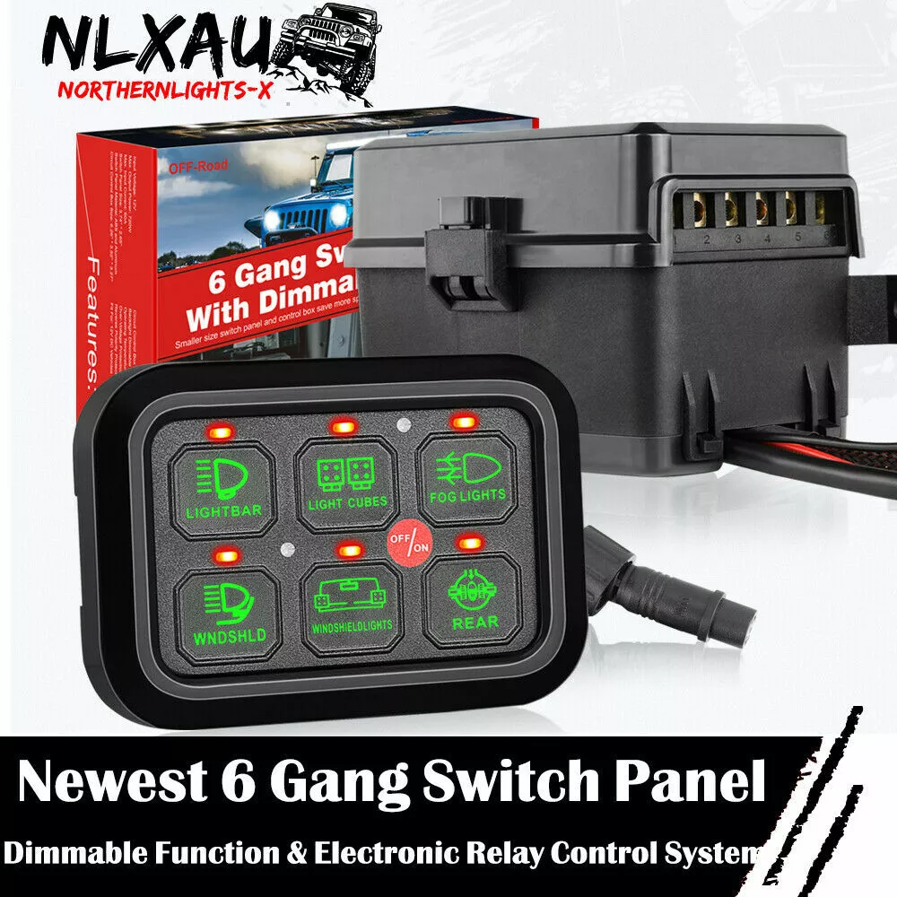 6 Gang Led Switch Panel kit Automatic Dimmable Universal(Green light) light  bar controller