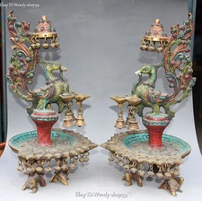   16" Turquoise Coral Phoenix 8 Treasure Candlestick Candle holder Oil lamp Pair