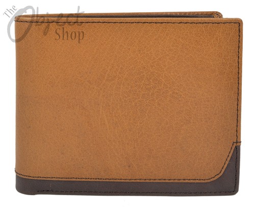 Primehide Luxury Two Tone Leather Brown Tan Wallet Bifold Lift Up Flap ID Cards - Picture 9 of 20