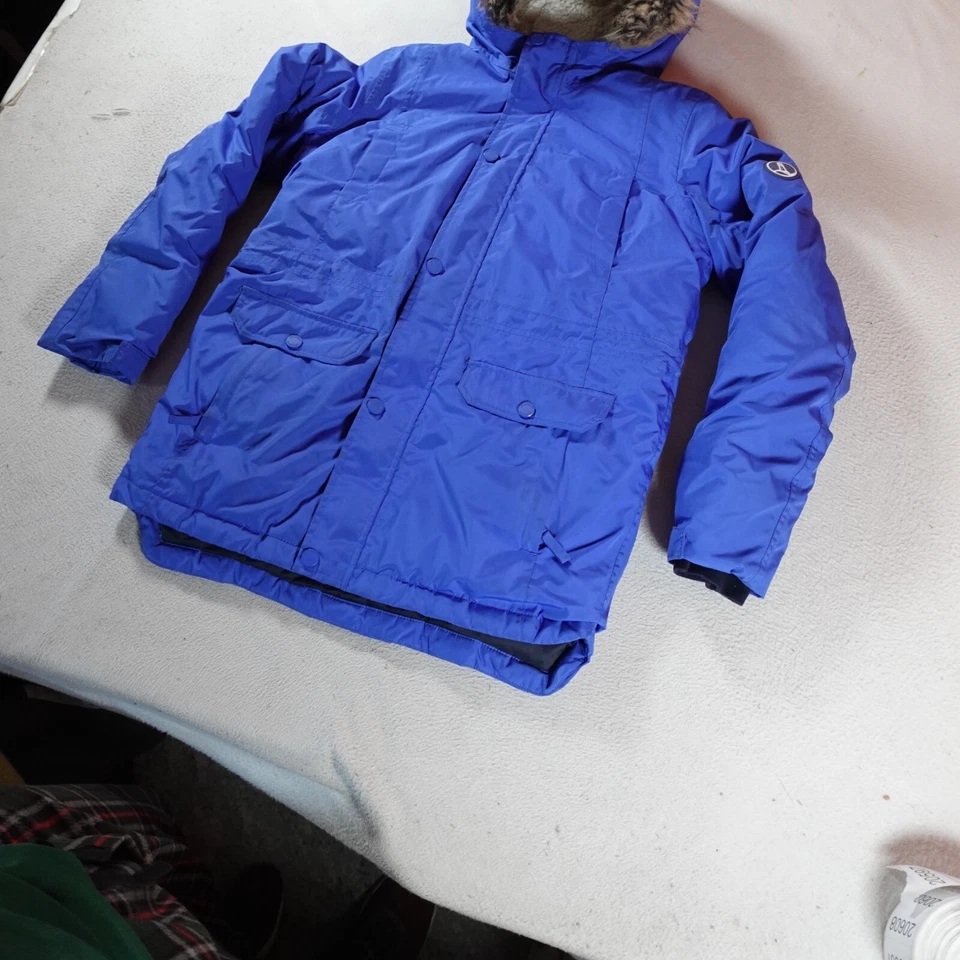 Lands End Down Jacket Youth Puffer Extra Large Blue Puffer Faux Fur Hood Trim - Image 2 of 4